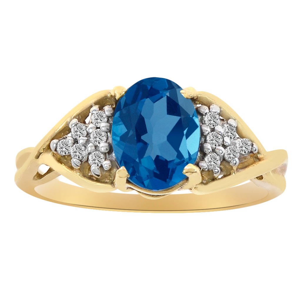 1.60 Carat Blue Topaz And 0.10 Carat Diamond Ring